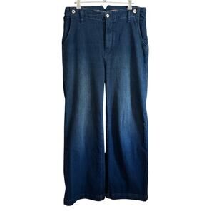 PILCRO | Dark Blue Wide Leg Trouser Jeans with Button Details | Size 28